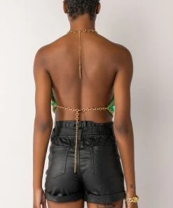 DASH CHAIN DETAIL RIBBED HALTER TOP 12 DASH CHAIN DETAIL RIBBED HALTER TOP -AKIRA pant-shop dash chain detail ribbed halter top green 5 5