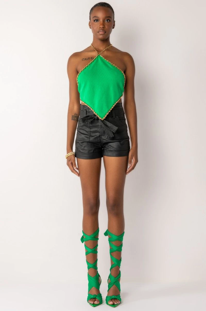 DASH CHAIN DETAIL RIBBED HALTER TOP 8 DASH CHAIN DETAIL RIBBED HALTER TOP - Image 6