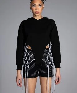 DAY N NIGHT RHINESTONE FRINGE HOODIE