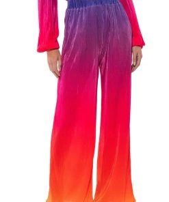 DAY TO NIGHT PLEATED SATIN WIDE LEG PANTS IN RED MULTI