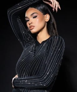 DIAMOND MESH BODYSUIT -AKIRA pant-shop diamond mesh bodysuit black 2 2 c1