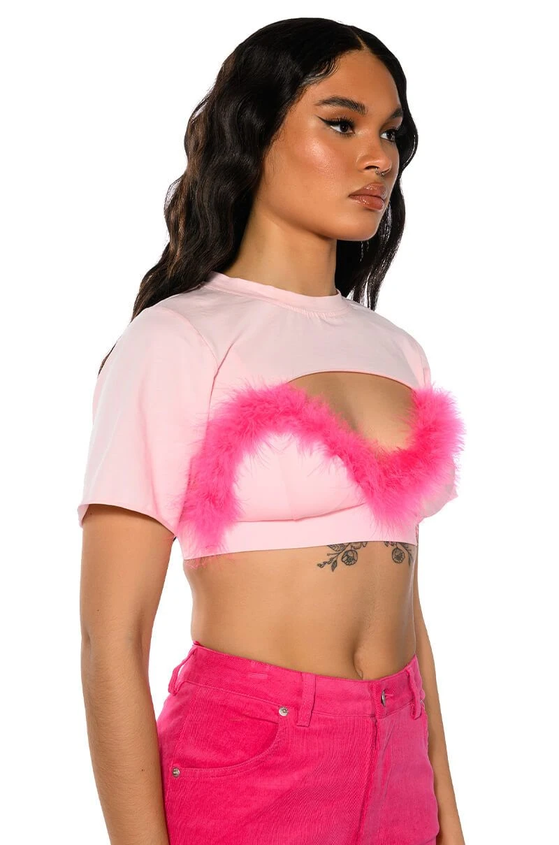 DIONNE FEATHER TRIM BRA AND ULTRA CROP TSHIRT SET - Image 2