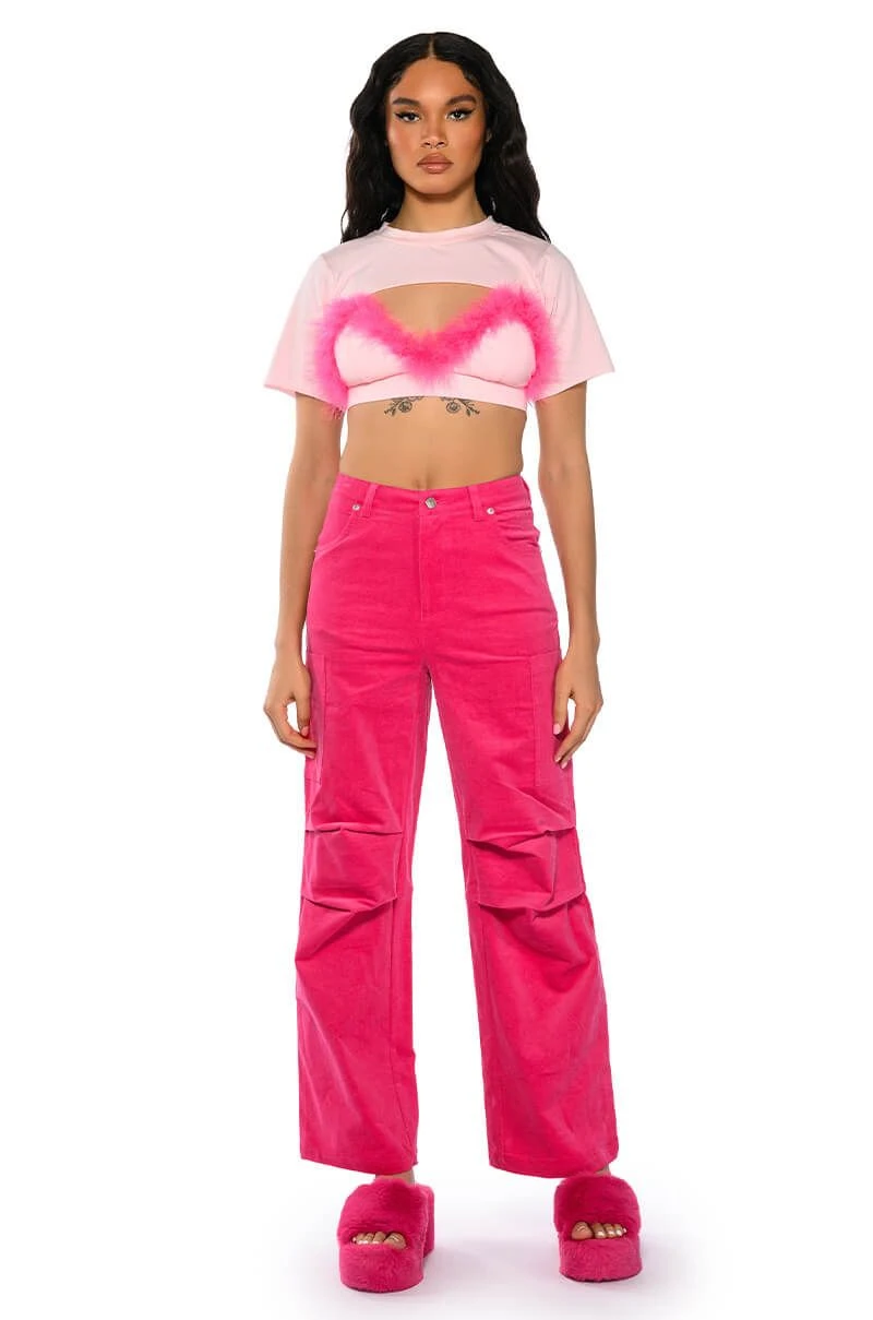 DIONNE FEATHER TRIM BRA AND ULTRA CROP TSHIRT SET - Image 3