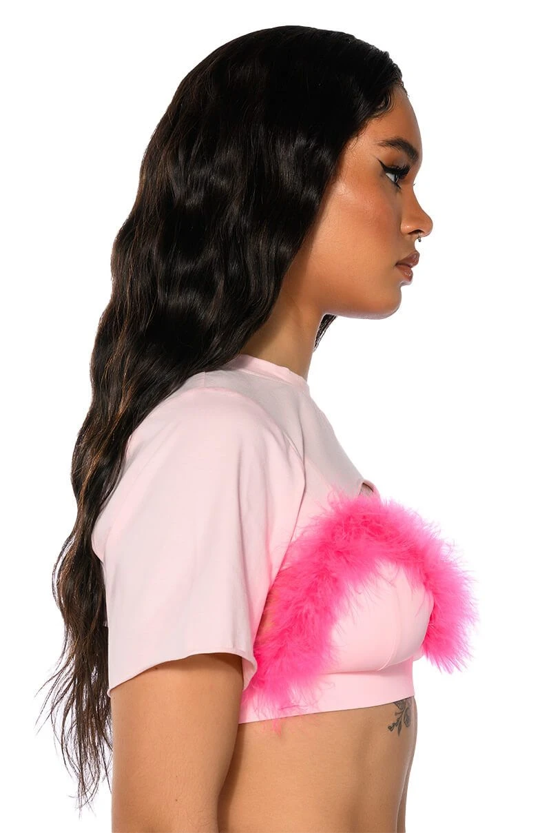 DIONNE FEATHER TRIM BRA AND ULTRA CROP TSHIRT SET - Image 5