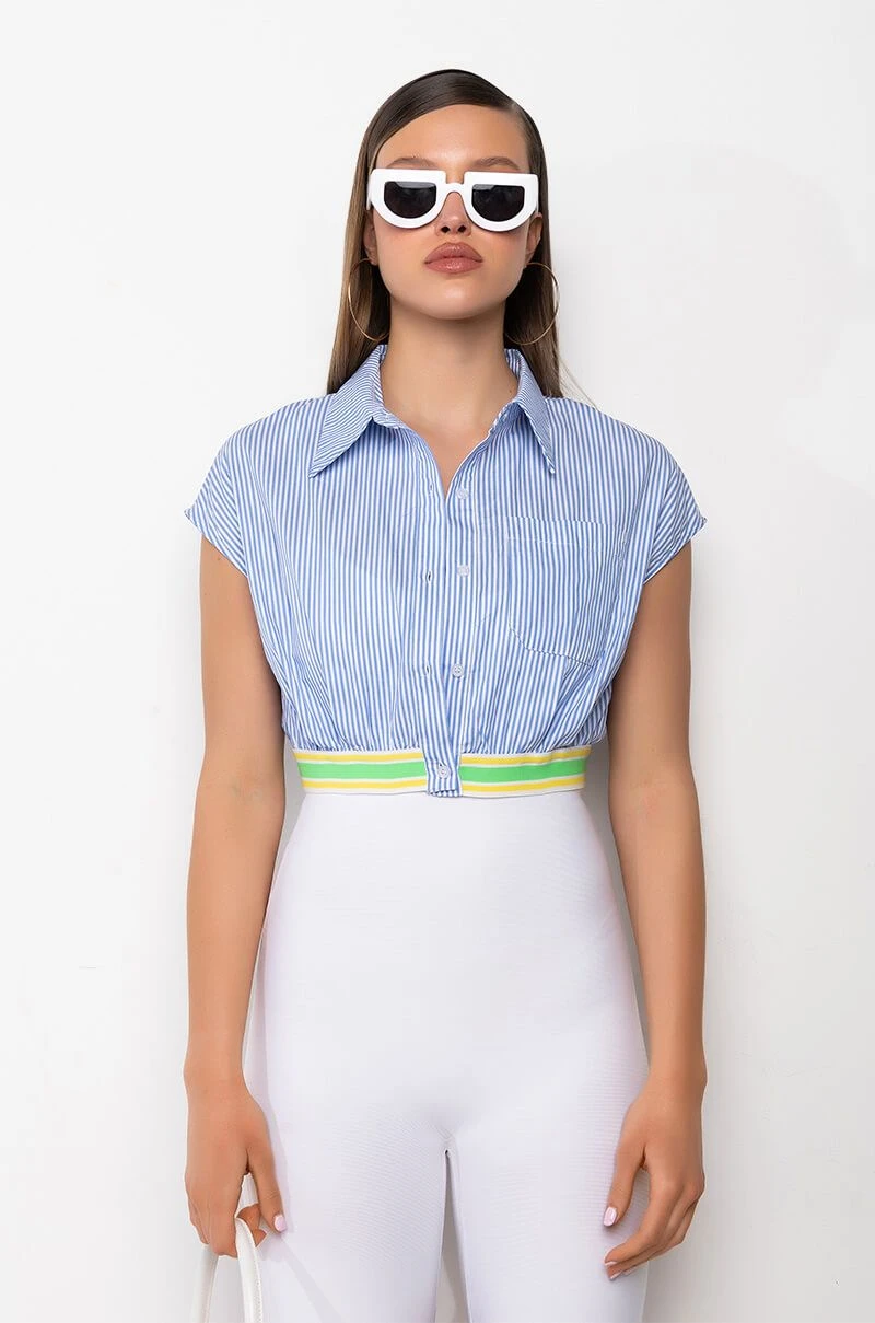 DIRTY MARTINI CROPPED SHORT SLEEVE POPLIN BLOUSE - Image 3