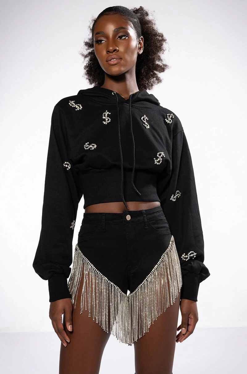 DOLLARS ON MY MIND CROPPED RHINESTONE SWEATSHIRT - Image 2