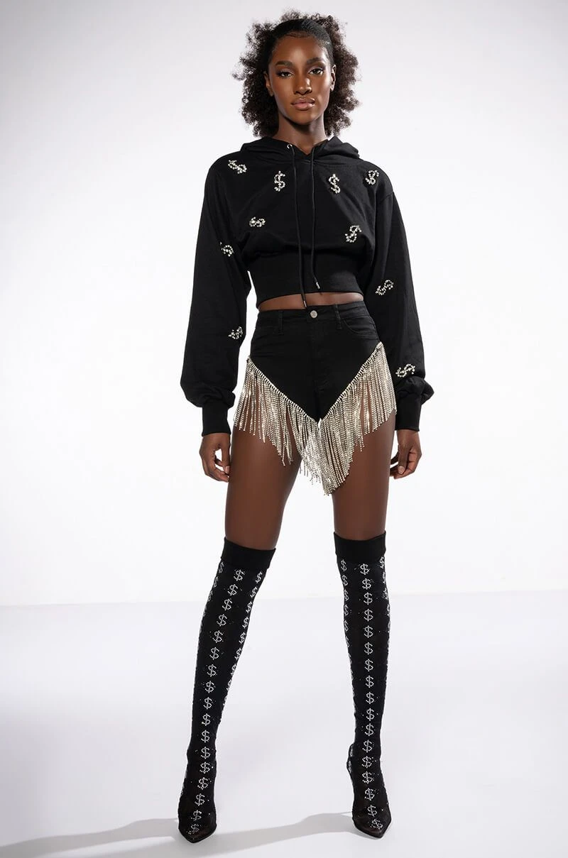 DOLLARS ON MY MIND CROPPED RHINESTONE SWEATSHIRT - Image 3