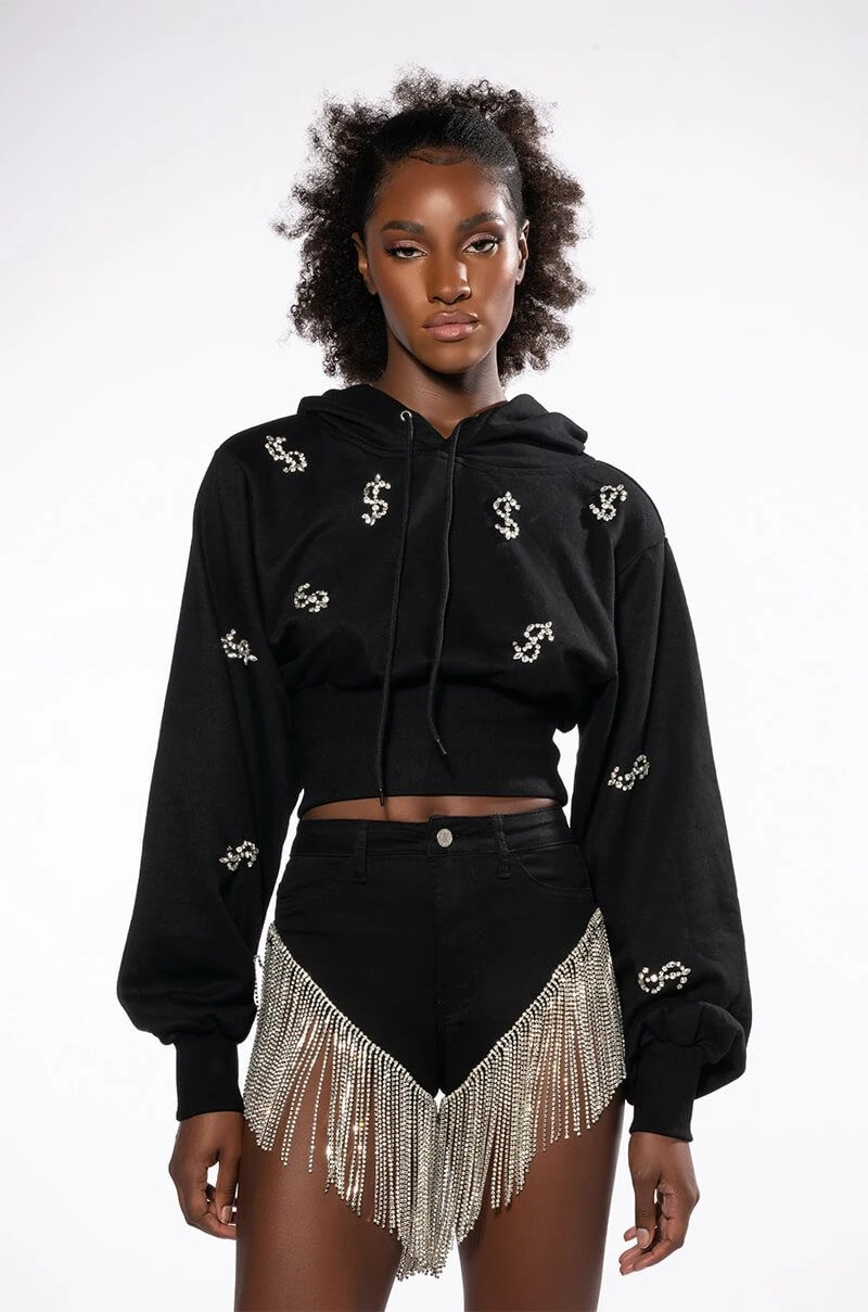 DOLLARS ON MY MIND CROPPED RHINESTONE SWEATSHIRT - Image 4