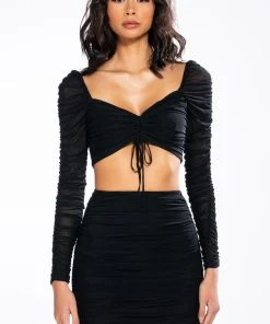 DRAMA FREE CINCHED MESH BLOUSE 15 DRAMA FREE CINCHED MESH BLOUSE -AKIRA pant-shop drama free cinched mesh blouse black 5 5