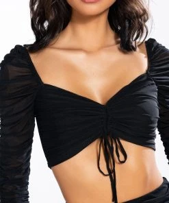 DRAMA FREE CINCHED MESH BLOUSE 18 DRAMA FREE CINCHED MESH BLOUSE -AKIRA pant-shop drama free cinched mesh blouse black 8 8