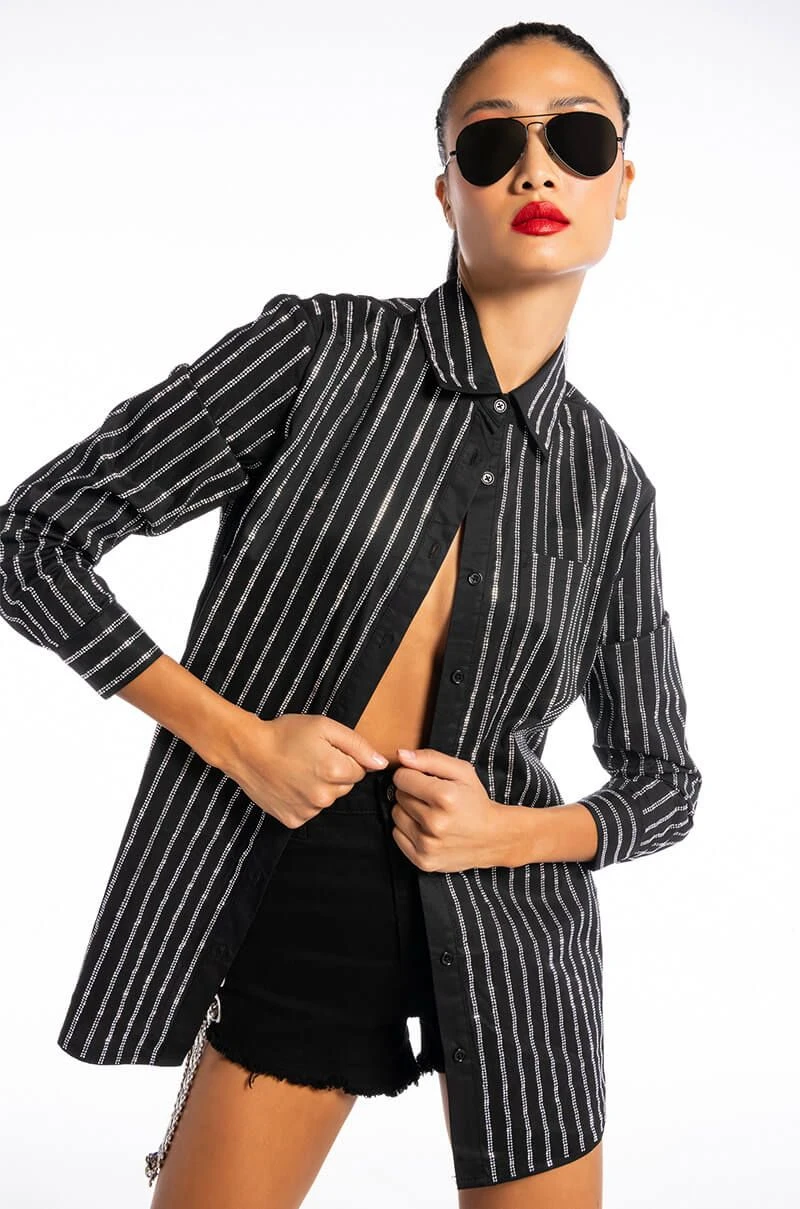 DRIPPIN RHINESTONE PINSTRIPE BUTTON UP 8 DRIPPIN RHINESTONE PINSTRIPE BUTTON UP - Image 6