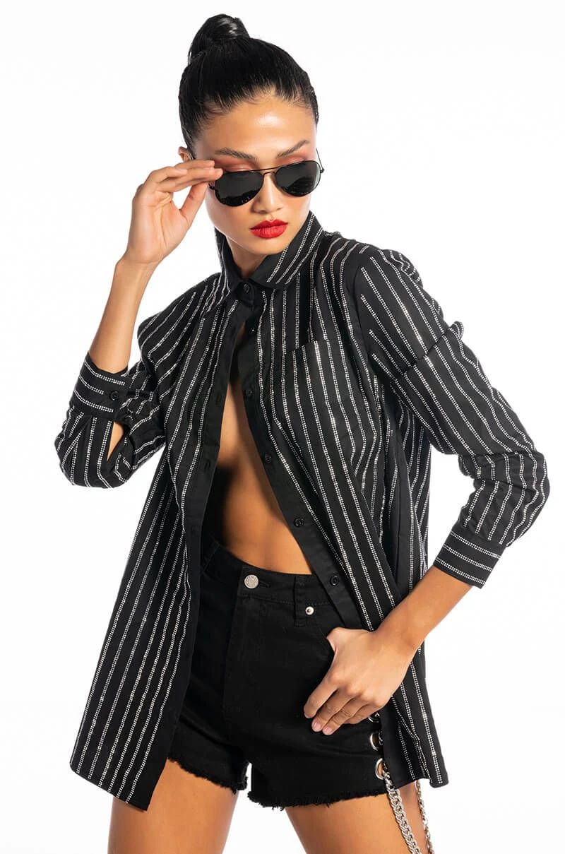 DRIPPIN RHINESTONE PINSTRIPE BUTTON UP 9 DRIPPIN RHINESTONE PINSTRIPE BUTTON UP - Image 7