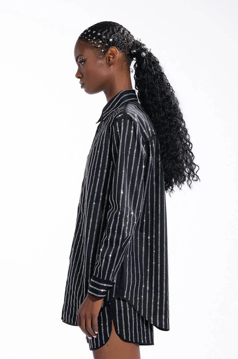DRIPPIN RHINESTONE PINSTRIPE BUTTON UP 4 DRIPPIN RHINESTONE PINSTRIPE BUTTON UP - Image 2