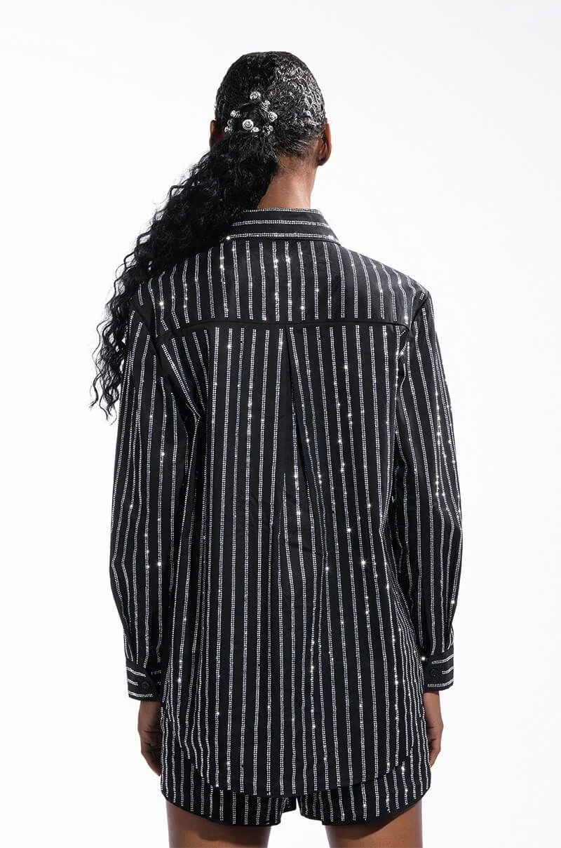 DRIPPIN RHINESTONE PINSTRIPE BUTTON UP 5 DRIPPIN RHINESTONE PINSTRIPE BUTTON UP - Image 3