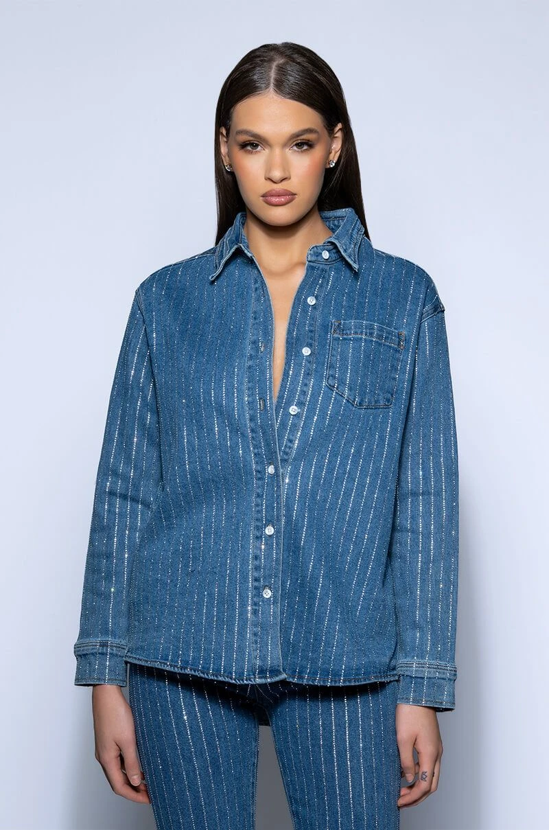 EFFORTLESS GLAM RHINESTONE STRIPE BUTTON DOWN SHIRT - Image 4