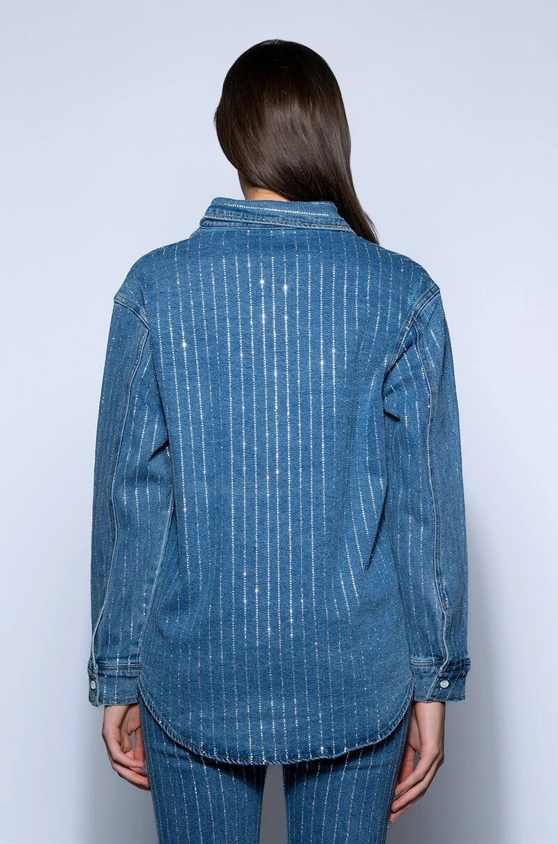 EFFORTLESS GLAM RHINESTONE STRIPE BUTTON DOWN SHIRT - Image 6
