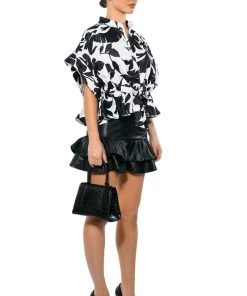 ELEGANZA TIE FRONT BLOUSE 10 ELEGANZA TIE FRONT BLOUSE -AKIRA pant-shop eleganza tie front blouse black white 3 3