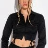 ELENA RUCHED PUFF SLEEVE BLOUSE 2 ELENA RUCHED PUFF SLEEVE BLOUSE -AKIRA pant-shop elena ruched puff sleeve blouse black 1 1