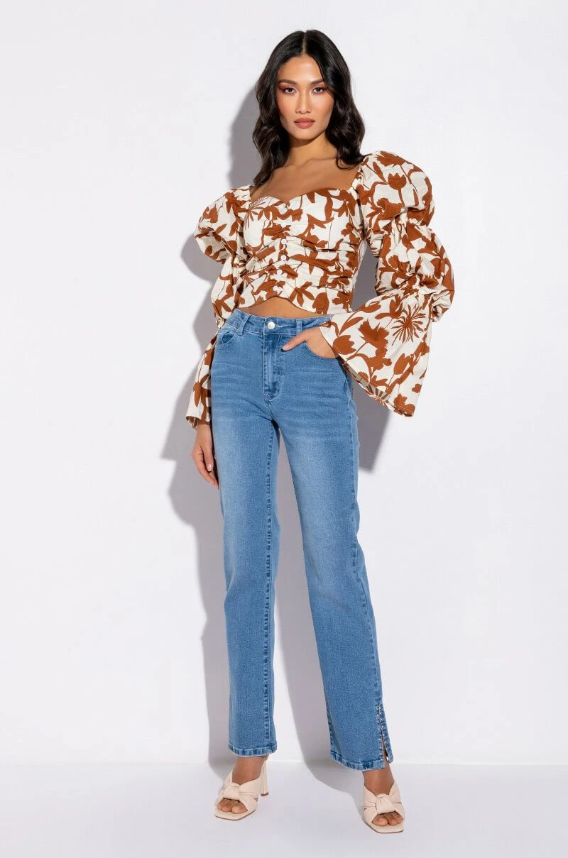 ELEVATED MID RISE STUD SLIT STRAIGHT JEANS - Image 2