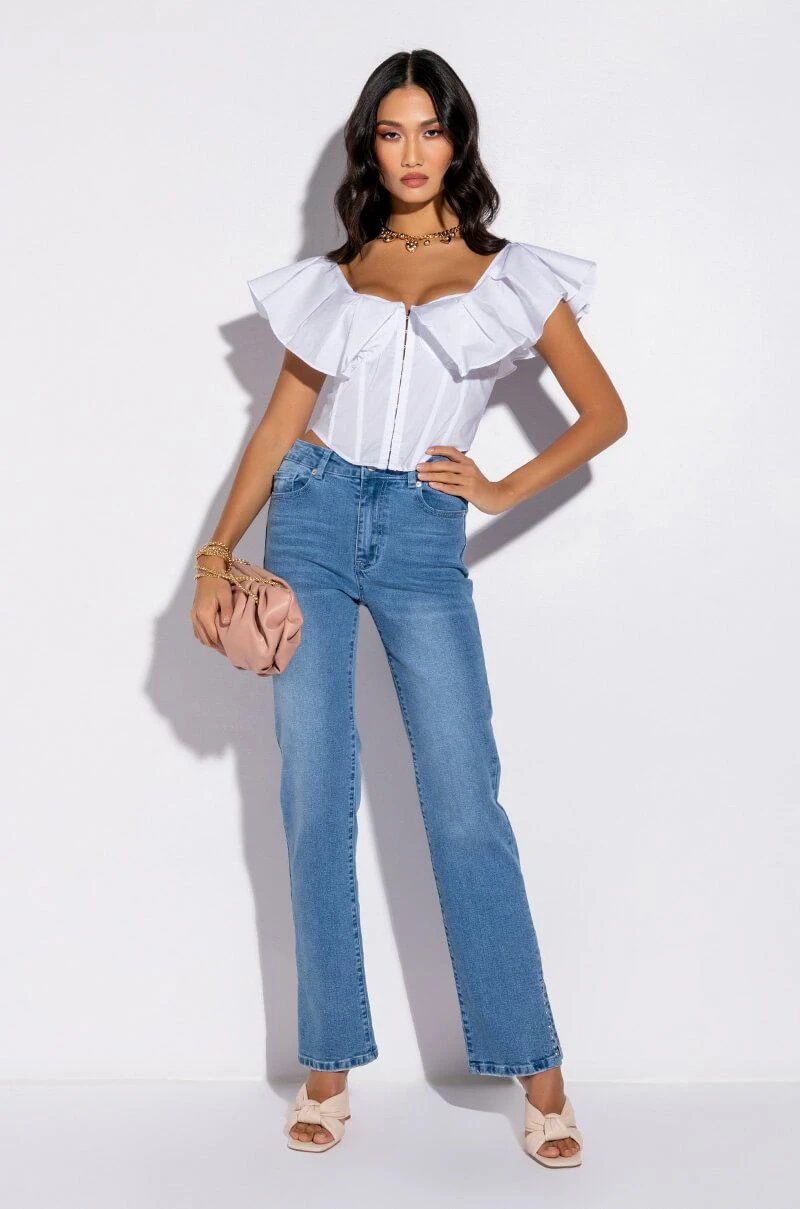 ELEVATED MID RISE STUD SLIT STRAIGHT JEANS - Image 3