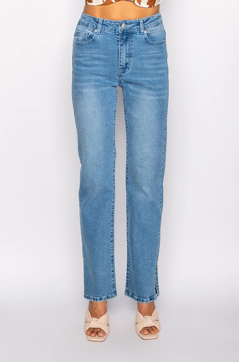 ELEVATED MID RISE STUD SLIT STRAIGHT JEANS - Image 4