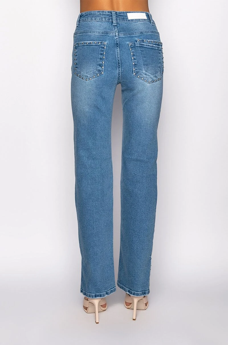 ELEVATED MID RISE STUD SLIT STRAIGHT JEANS - Image 5