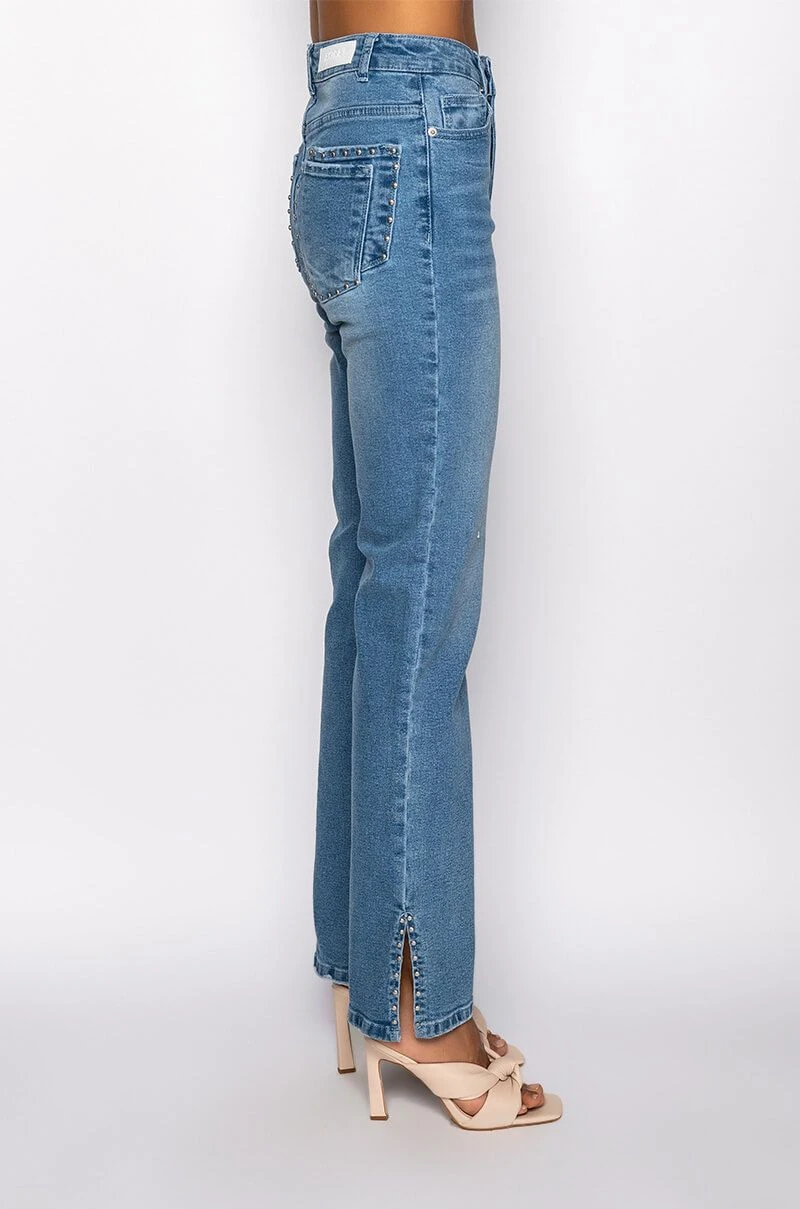 ELEVATED MID RISE STUD SLIT STRAIGHT JEANS - Image 6