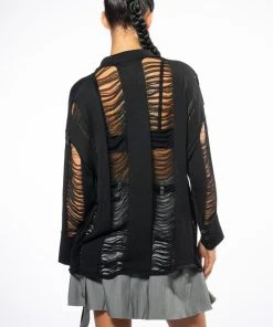 EMERSON SHREDDED KNIT BUTTON DOWN 15 EMERSON SHREDDED KNIT BUTTON DOWN -AKIRA pant-shop emerson shredded knit button down black 6 6