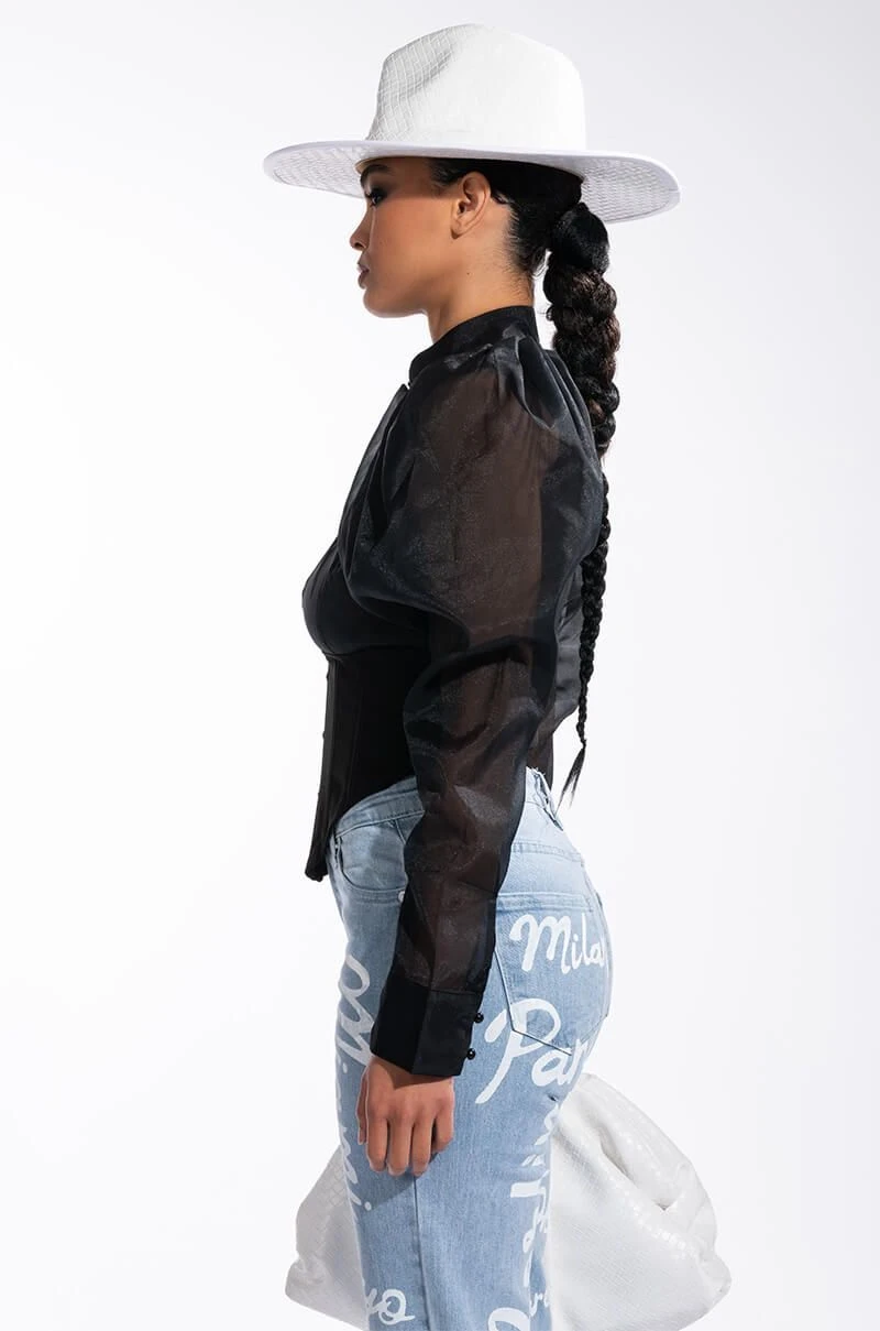 ENVIOUS CUTOUT LONG SLEEVE CORSET BLOUSE - Image 4