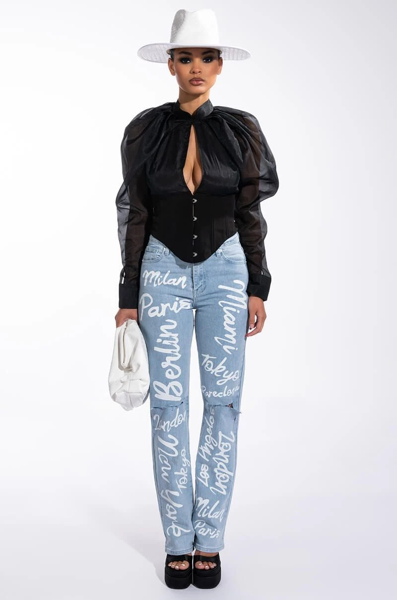 ENVIOUS CUTOUT LONG SLEEVE CORSET BLOUSE - Image 7