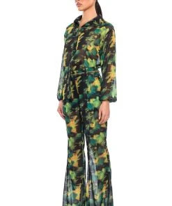ESCAPE THE ORDINARY PRINTED BUTTON DOWN BLOUSE 14 ESCAPE THE ORDINARY PRINTED BUTTON DOWN BLOUSE -AKIRA pant-shop escape the ordinary printed button down blouse green multi 5 5