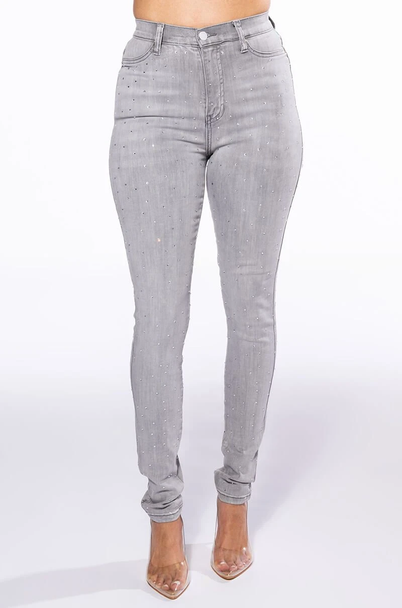 EXTREME STRETCH HIGH WAISTED SKINNY JEANS WITH RHINESTONES - Image 3