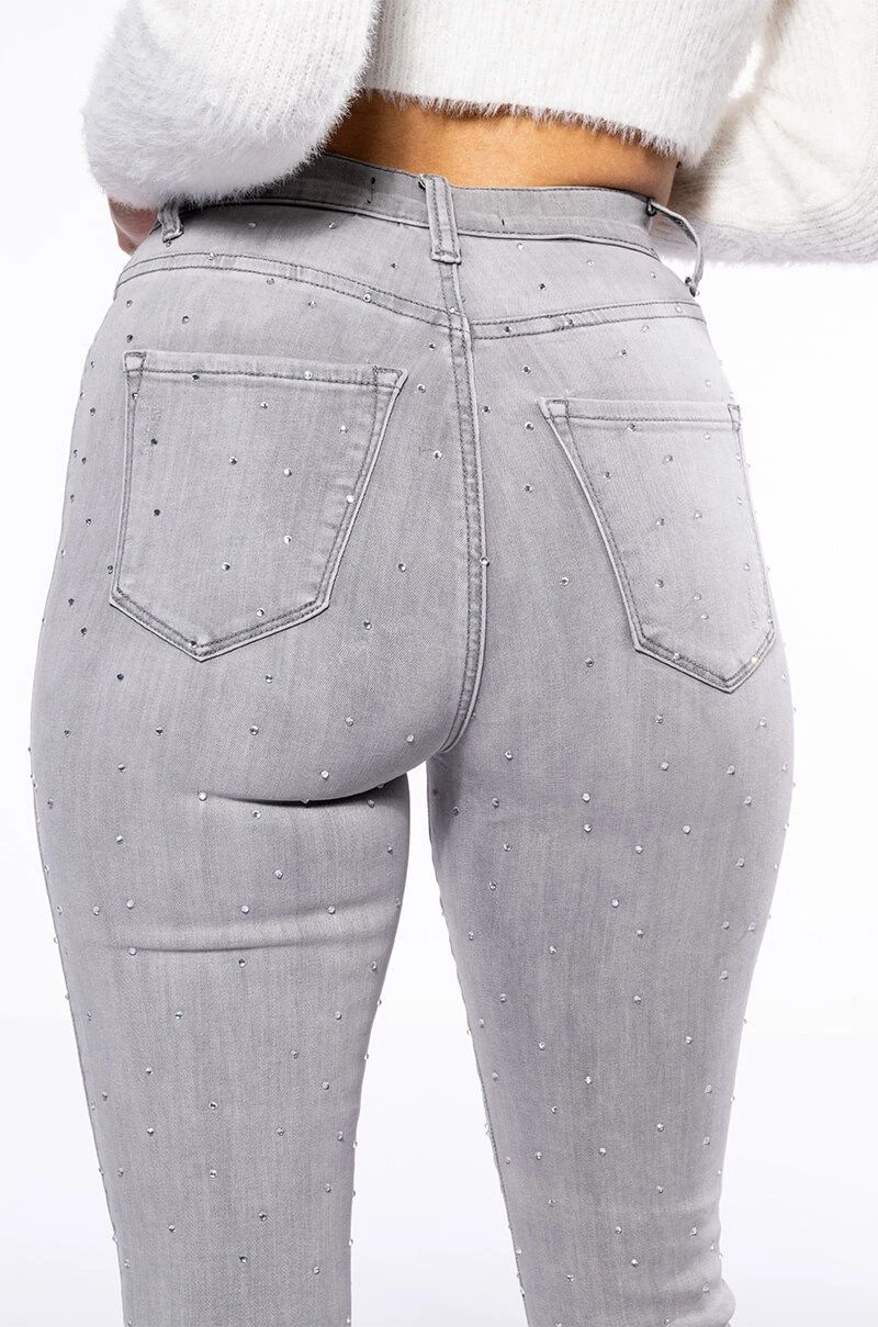 EXTREME STRETCH HIGH WAISTED SKINNY JEANS WITH RHINESTONES - Image 6