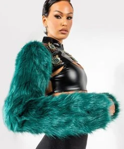 EYE OF THE BEHOLDER FAUX FUR LONG SLEEVE CROP TOP 11 EYE OF THE BEHOLDER FAUX FUR LONG SLEEVE CROP TOP -AKIRA pant-shop eye of the beholder faux fur long sleeve crop top green multi 2 2