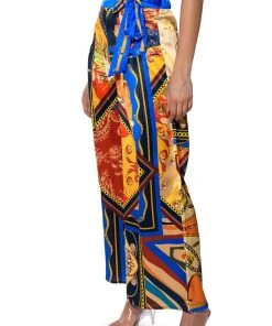 Alternative view of EZRA PRINTED TIE FRONT PALAZZO PANT
