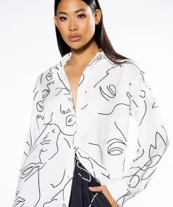 FACES BUTTON DOWN BLOUSE 11 FACES BUTTON DOWN BLOUSE -AKIRA pant-shop faces button down blouse white black 2 2