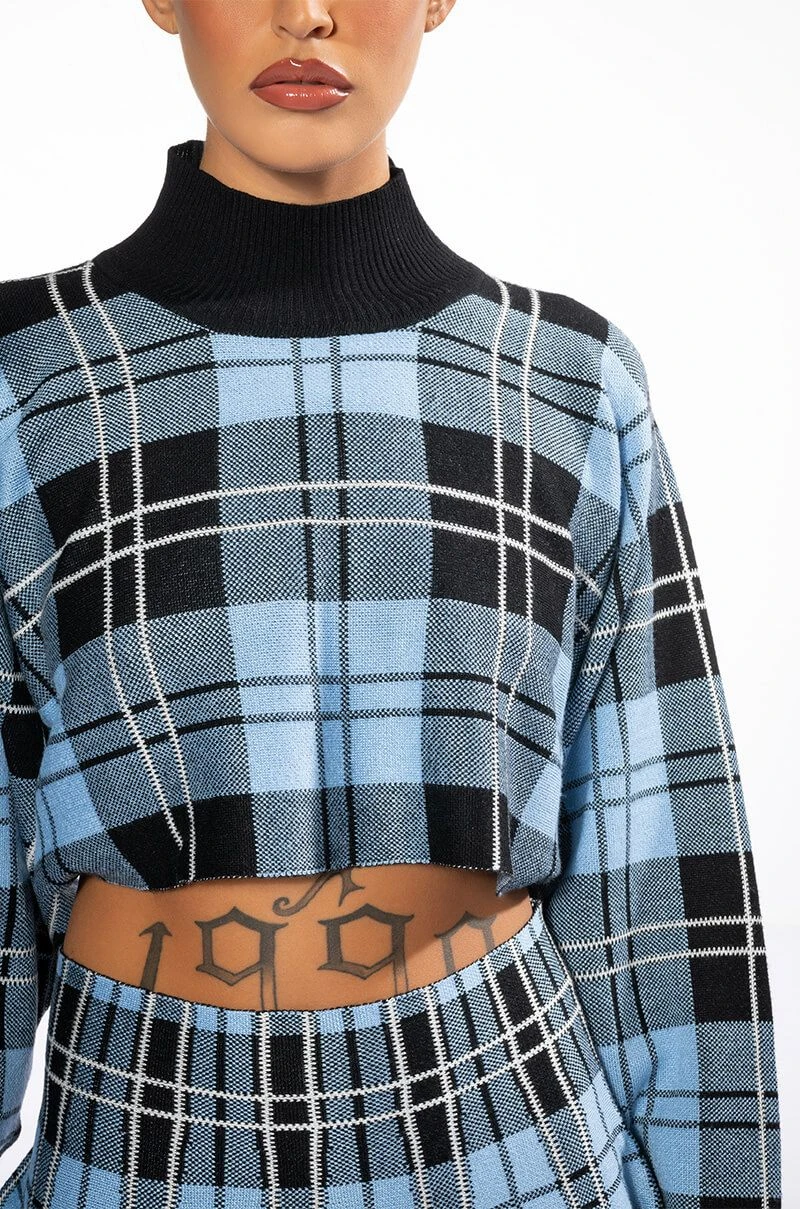 FALL VIBES ONLY PLAID KNIT TOP - Image 8