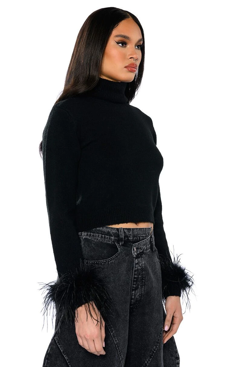 FANCY HUH FEATHER CUFF MOCK NECK SWEATER 4 FANCY HUH FEATHER CUFF MOCK NECK SWEATER - Image 2