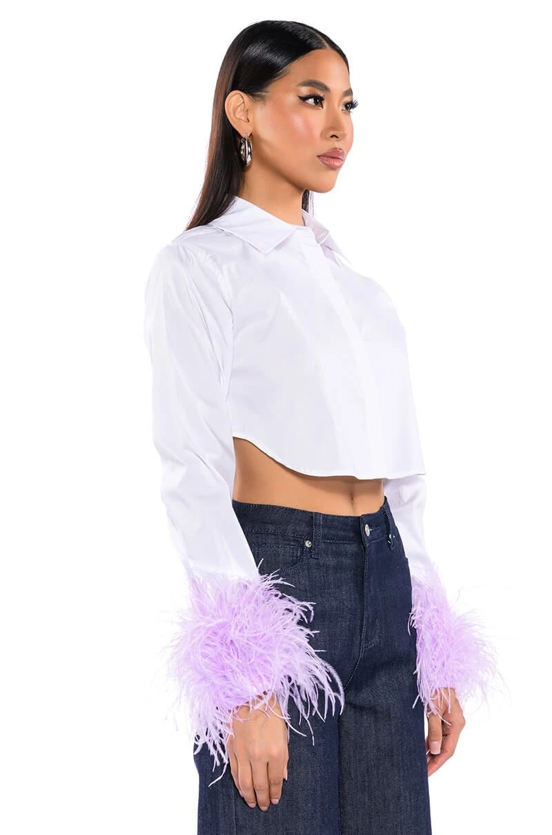 FEATHERS ON MY MIND CROPPED POPLIN SHIRT WITH FEATHERS - Image 2