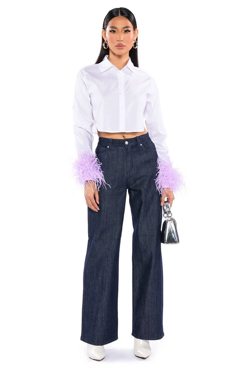 FEATHERS ON MY MIND CROPPED POPLIN SHIRT WITH FEATHERS - Image 3