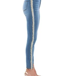 FELLING LIKE A STAR HIGH RISE RHINESTONE SKINNY JEANS -AKIRA pant-shop felling like a star high rise rhinestone skinny jeans medium blue denim 4 4 c1