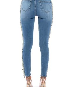 FELLING LIKE A STAR HIGH RISE RHINESTONE SKINNY JEANS -AKIRA pant-shop felling like a star high rise rhinestone skinny jeans medium blue denim 5 5 c1