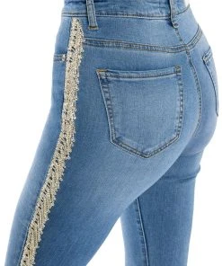FELLING LIKE A STAR HIGH RISE RHINESTONE SKINNY JEANS -AKIRA pant-shop felling like a star high rise rhinestone skinny jeans medium blue denim 6 6 c1