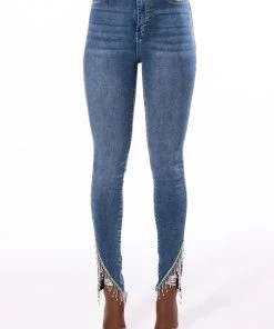 FLEX FIT EXTREME STRETCH HIGH RISE SKINNY JEANS WITH RHINESTONE ANKLE DETAILING -AKIRA pant-shop flex fit extreme stretch high rise skinny jeans with rhinestone ankle detailing medium blue denim 3 3 c1