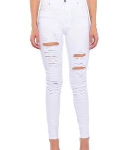 FOLLOW MY LEAD DESTROYED HIGH RISE SKINNY JEANS