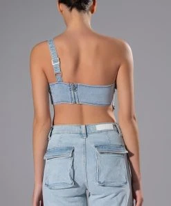 FOR REAL BUCKLE DETAIL DENIM CROP TOP -AKIRA pant-shop for real buckle detail denim crop top light blue 8 8