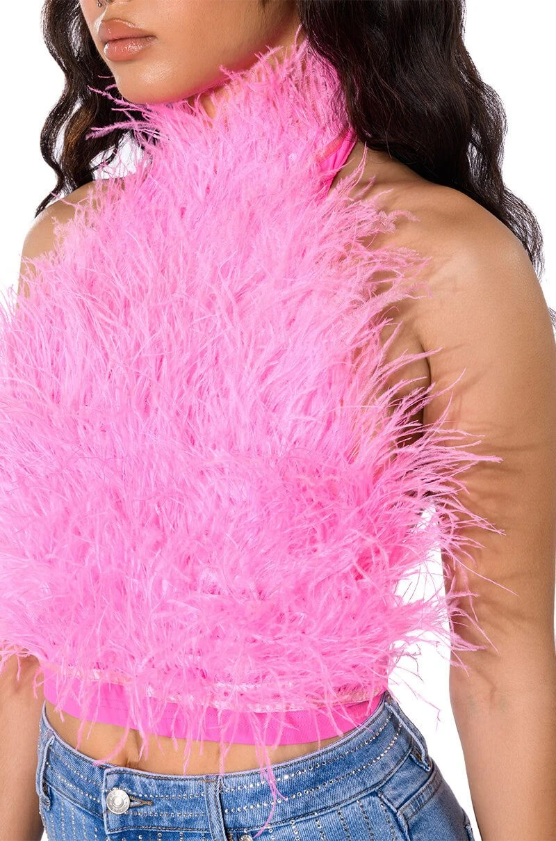 GENUINE OSTRICH FEATHER SLEEVELESS CROPPED HALTER BLOUSE - Image 7