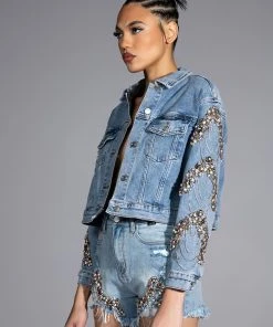 Alternative view of GLAMOROUS LIFE RHINESTONE JEAN SHORTS