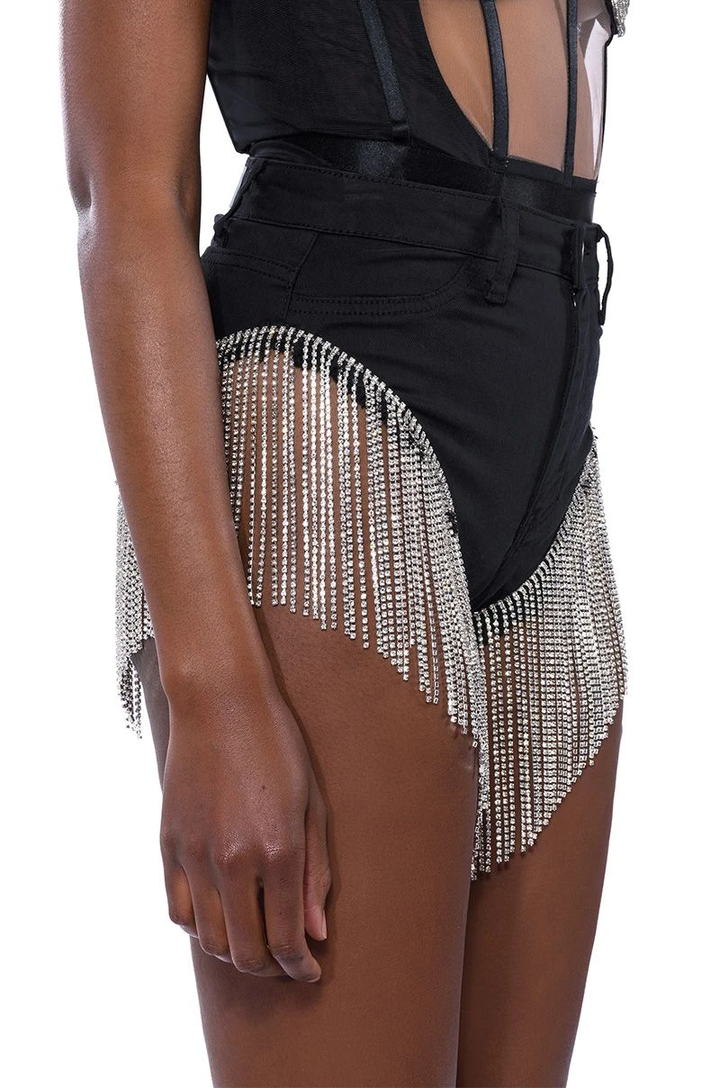 GONNA LOVE ME WATERFALL RHINESTONE DENIM SHORT - Image 5