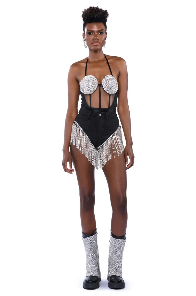 GONNA LOVE ME WATERFALL RHINESTONE DENIM SHORT - Image 6